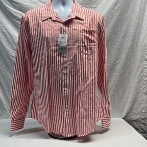 Coofandy red white stripe button down size large men’s shirt NWT